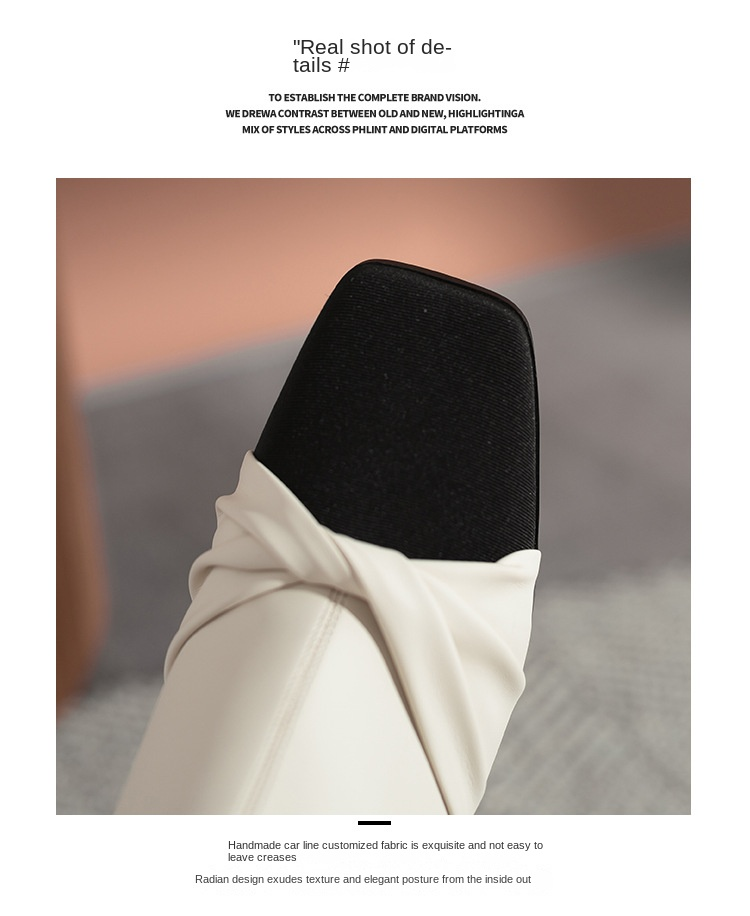 Autumn and winter wrinkled French short boots women's retro matching color square mid-leg high heel boots thick heel skinny boots_voghion.com