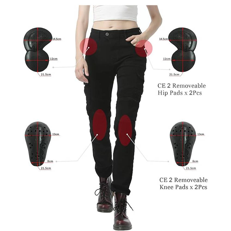Motorcycle Riding Pants Motorcycle Jeans Slim Fit With CE Knee Hip Removable Protector Women's Armor_voghion.com