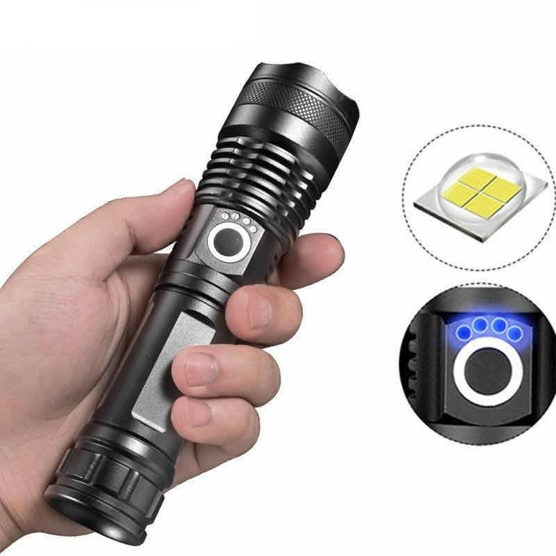 LED svítilna XHP70 - hliníková slitina, zoomovací taktická svítilna s dlouhým dosahem, dobíjecí baterií a displejem napájení pro outdoor, kempování a turistiku_voghion.com