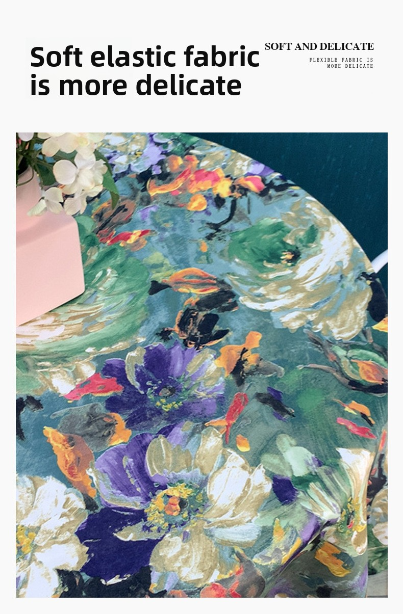 Vintage Oil Painting Tablecloth – Non-Slip Rectangular & Round Table Cover With Lace Trim / Green Tassels – Washable Polyester Fabric_voghion.com
