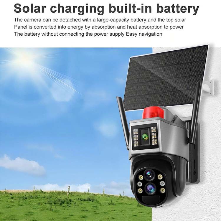 Single SolarPanel WIFI Camera With 10x Zoom, 6MP HD, Dual-Light Night Vision, No SD Card Included_voghion.com