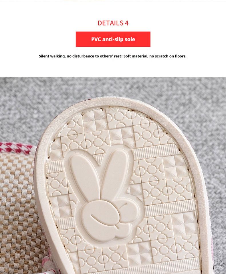 Atmungsaktive Leinen-Hausschuhe für Kinder und Familien – weiche, rutschfeste Hausschuhe mit Cartoon-Aufdruck (Hase/Bär/Katze/Frosch), verstellbar für Jungen und Mädchen_voghion.com