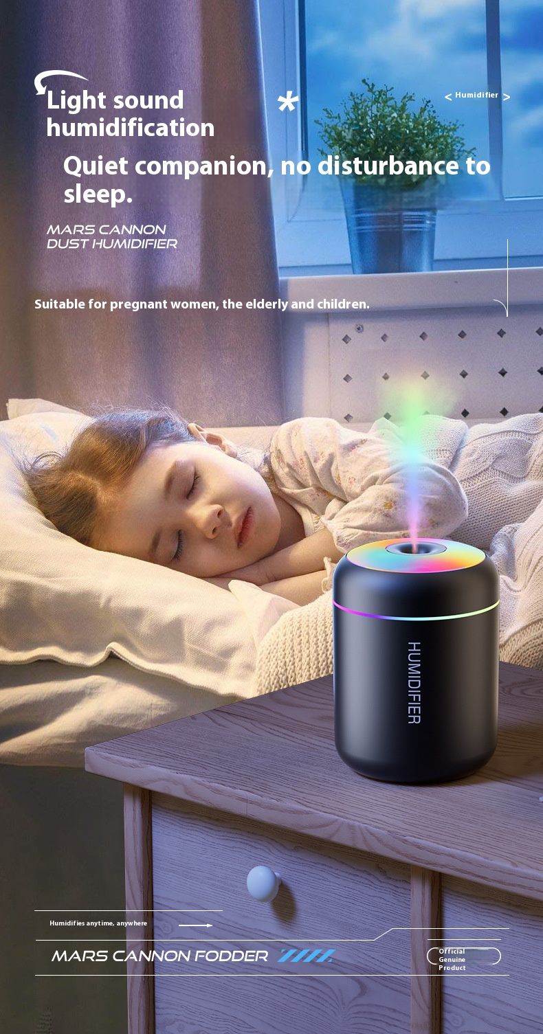 Humidificateur Mars Mini Pro – Brume froide ultrasonique USB portable pour voiture et chambre, réservoir de 500 ml, lumière d'ambiance LED 7 couleurs, 36 dB silencieux_voghion.com