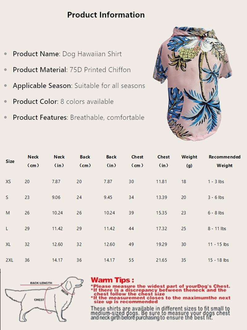 1 Piece Of Hawaiian - Style Pet Summer Clothes, Stylish Dog Clothes For Summer. Multiple Styles And Colors Are In Stock, Dog Clothes For Summer._voghion.com