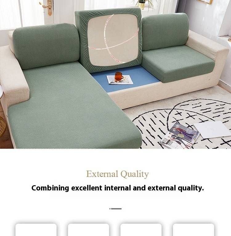 Copridivano chaise longue completamente rivestito in velluto di mais, copridivano elastico spesso in tinta unita con motivo a chicchi di mais_voghion.com