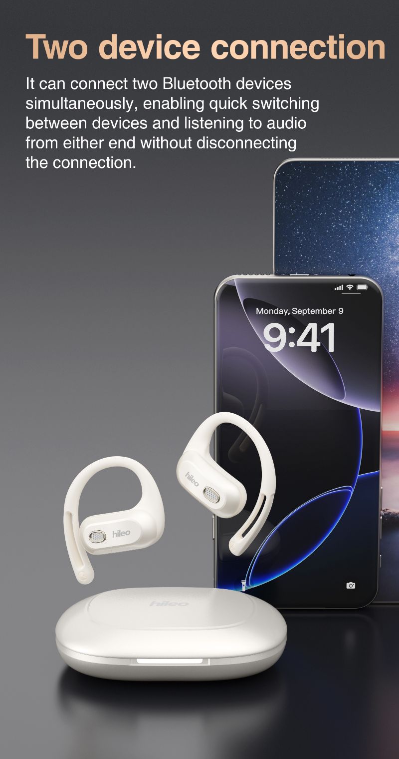 HILEO Hi93 Open Non In Ear Hanging Bluetooth Earphones With Directional Sound Transmission And Digital Display, One To Two Music Game AI_voghion.com
