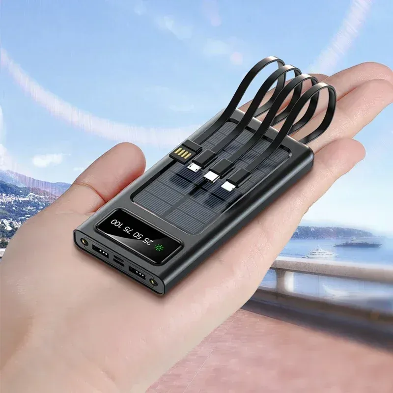 20000 MAh Solar Bank Large Capacity Mobile Power Fast Charging Battery With Dual USB 4 Cables For IPhone Samsung_voghion.com