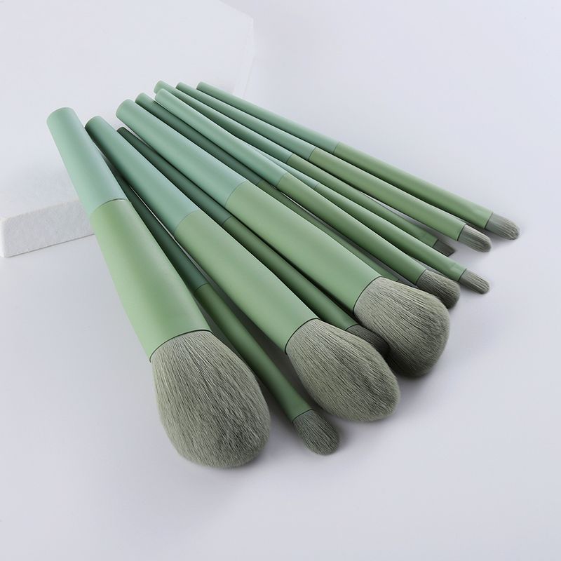 11pcs Natural Hair Green Makeup Brushes Foundation Powder Eyeshadow Eyebrow Brush Set Cosmetic Tool_voghion.com