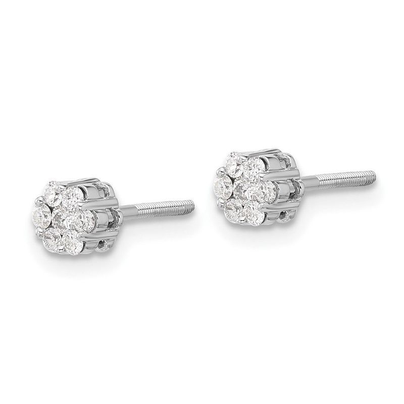 14k White Gold Diamond Cluster Screwback Post Earrings_voghion.com
