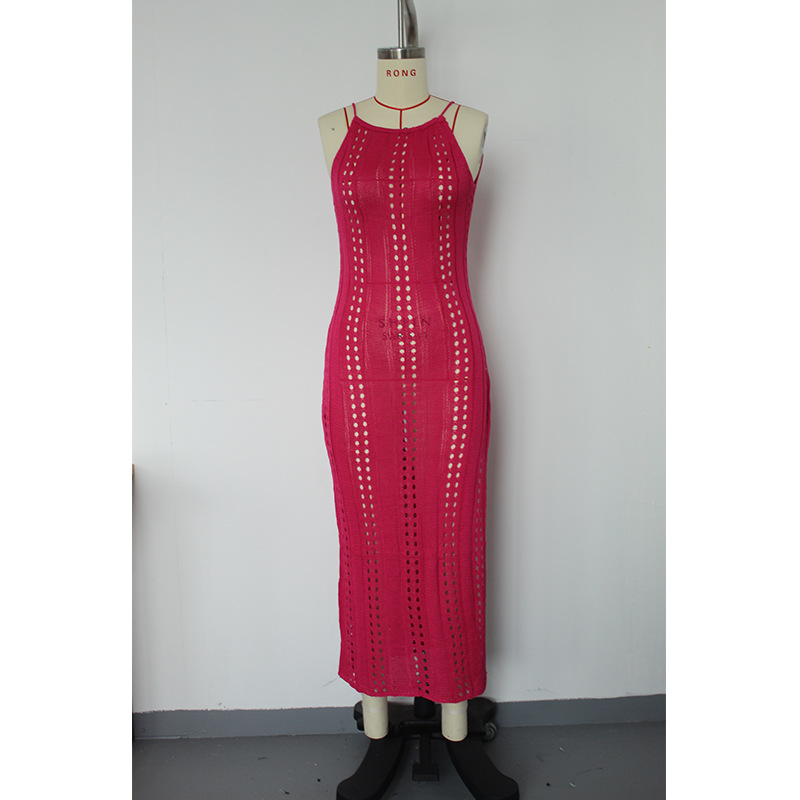 Gonna da spiaggia con spacco alto e lungo in maglia traspirante da donna con design a cinghie_voghion.com