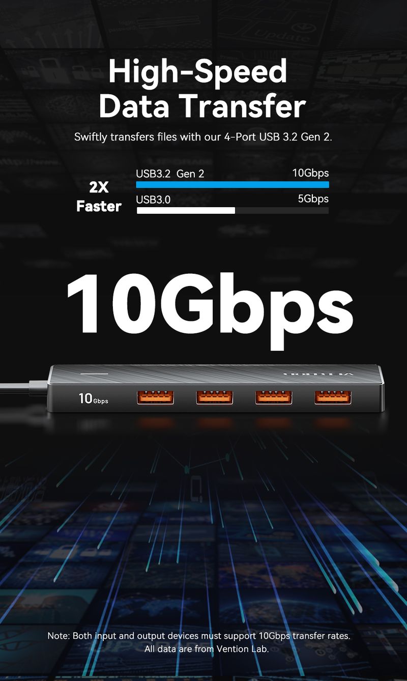 Hub USB ABS a 4 porte USB 3.2 da 10 Gbps per laptop, adattatore multi-splitter per computer portatili Xiaomi, accessori per computer PC_voghion.com