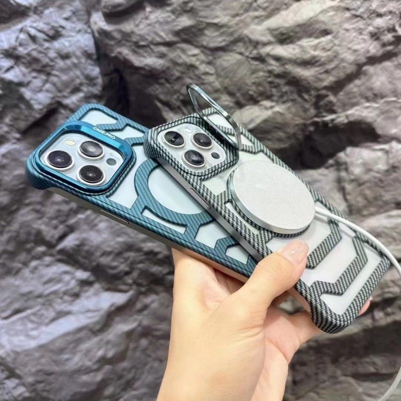 Phone Case & Covers Suitable For IPhone 16 Lens Bracket Mobile Phone Case Carbon Fiber Pattern Frameless Stepped Hollow Magnetic Case_voghion.com