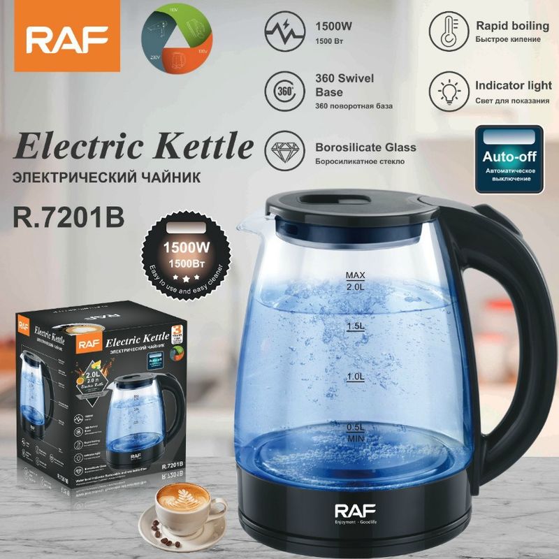 Bollitore elettrico in vetro standard europeo transfrontaliero RAF Bollitore elettrico domestico Bollitore con spegnimento automatico Salute, all'ingrosso R.7201_voghion.com