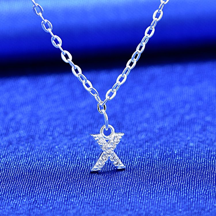 2025 Nuovi arrivi Argento Colore Piccolo A-Z 26 Lettere dell'alfabeto Iniziali Nome Collana con ciondolo con zircone lucido per ragazze Miglior regalo S-N364_voghion.com