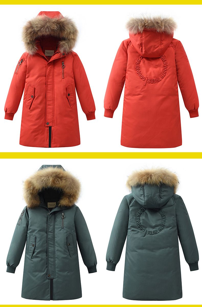 Kinderkleding Kinderkleding Jongens kinderkleding Donsjack middellang Bontkraag Koreaanse stijl Kleine en grote kinderwinterkleding_voghion.com