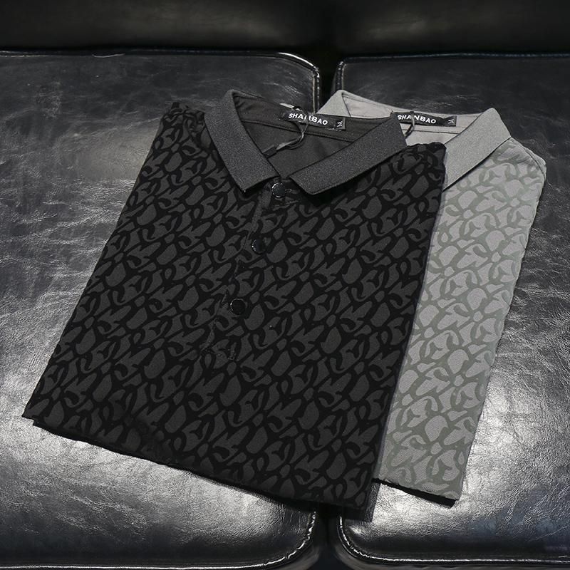 Ανδρικά ρούχα ψηλό κοντομάνικο μπλουζάκι πόλο με κοντό μανίκι καλοκαιρινής εκτύπωσης Flocking Slim επαγγελματικό κοντομάνικο μπλουζάκι_voghion.com