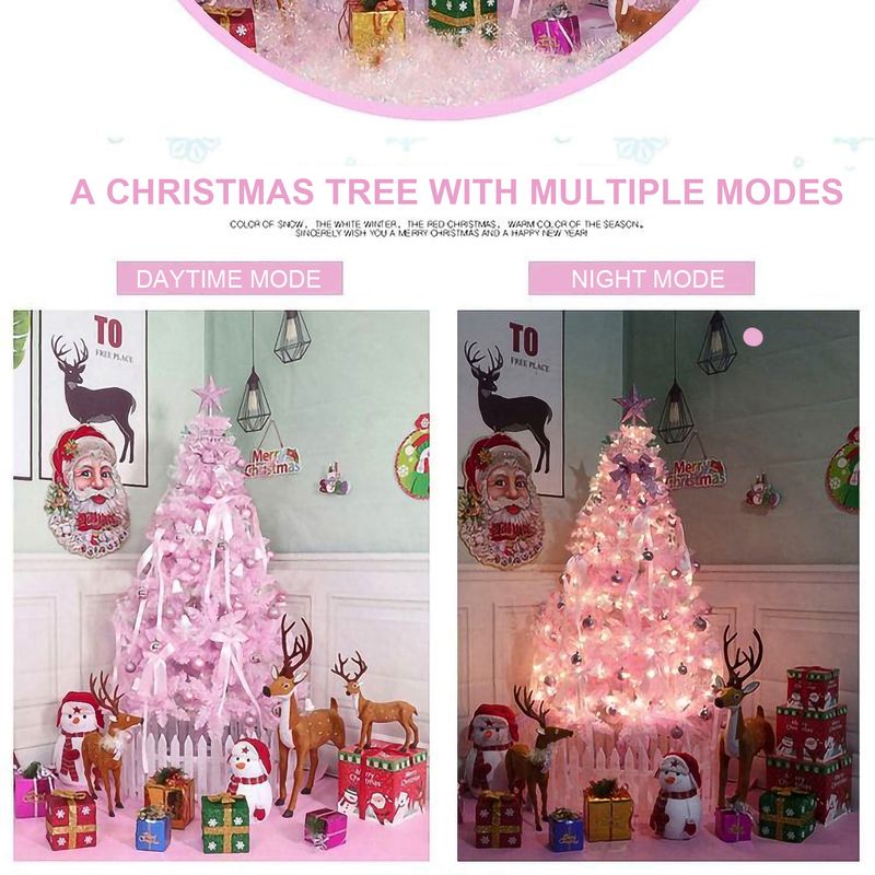 6FT Christmas Tree with Pink Lights - Pre-Lit Artificial Xmas Tree for Holiday Decor_voghion.com