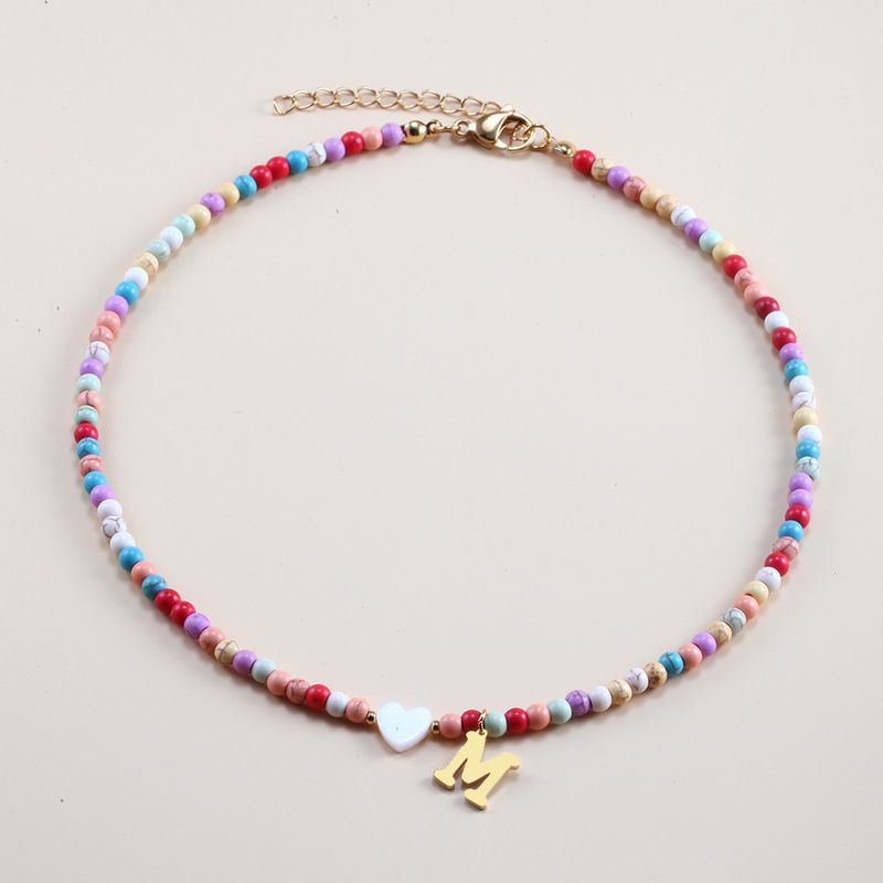 Vendita calda transfrontaliera in acciaio inossidabile oro 26 lettera inglese ciondolo conchiglia amore colore misto turchese collana fai da te clavicola_voghion.com