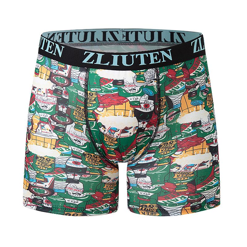 Overseas Men's Printed Cartoon Long Trendy Shorts Plus Size Youth Mid-Waist Boxer Briefs_voghion.com
