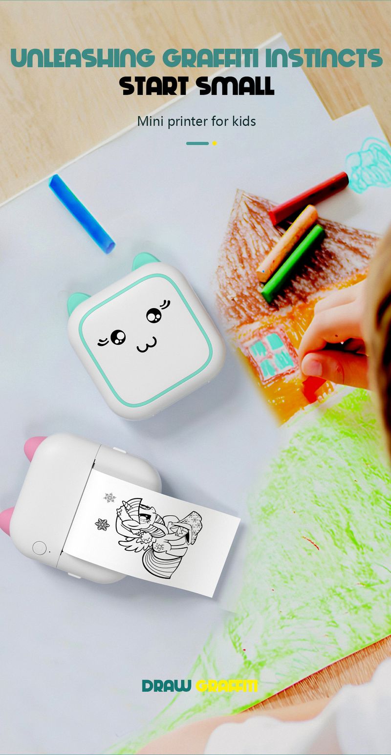 New mini printer portable small household can be connected to mobile phone Bluetooth photo label printer_voghion.com