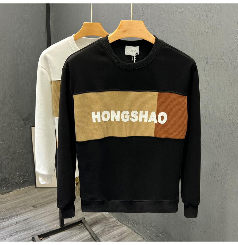 New men's trendy letter hoodie, fashionable versatile long sleeved bottomed shirt, spring and autumn round neck casual_voghion.com