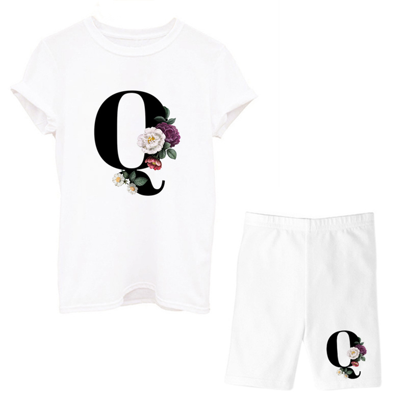 T-shirt femme manches courtes jambe large short taille haute ensemble deux pièces LOGO décontracté_voghion.com