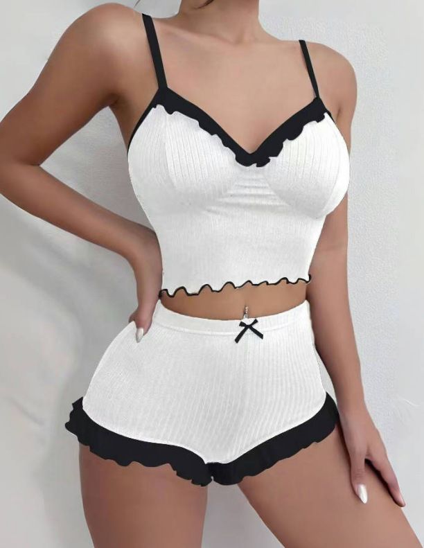 Pyjama imprimé pour femme, tenue d'intérieur décontractée, short, camisole, été_voghion.com