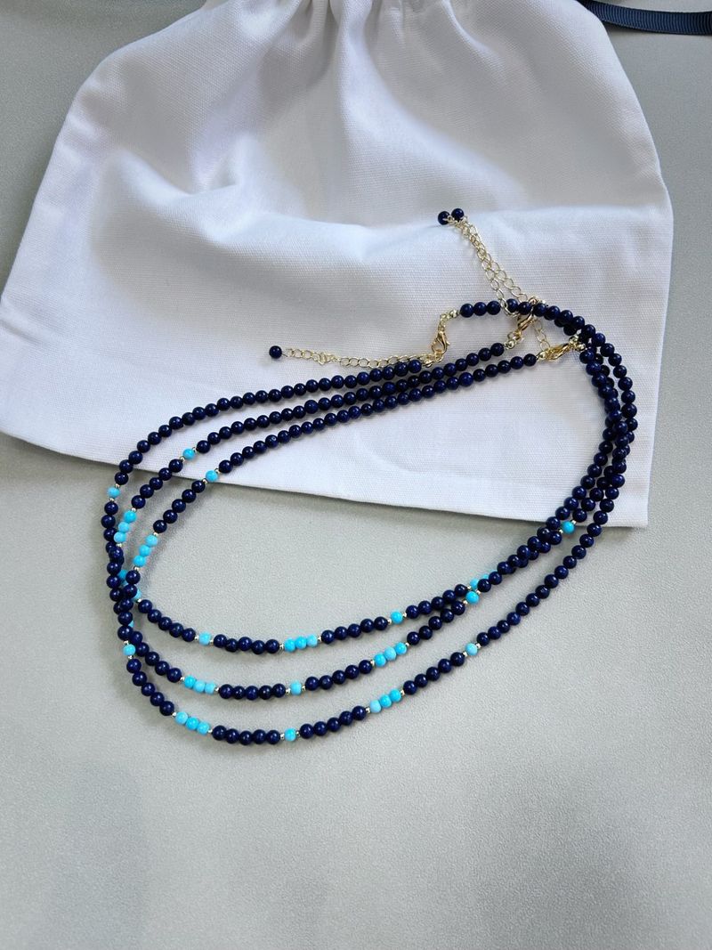 Collana Oxygen Ocean Lapislazzuli Turchese Versatile Vintage Impilato Indossare Semplice Catena Clavicola San Valentino Regalo di Compleanno_voghion.com