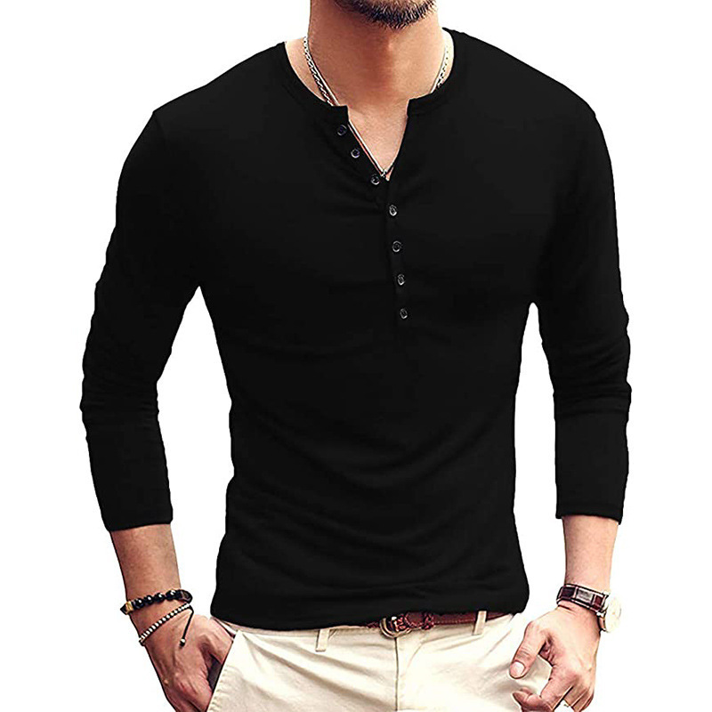 Autumn/Winter T-Shirt Long Sleeved Underlay Clothing Men's Henley Shirt_voghion.com