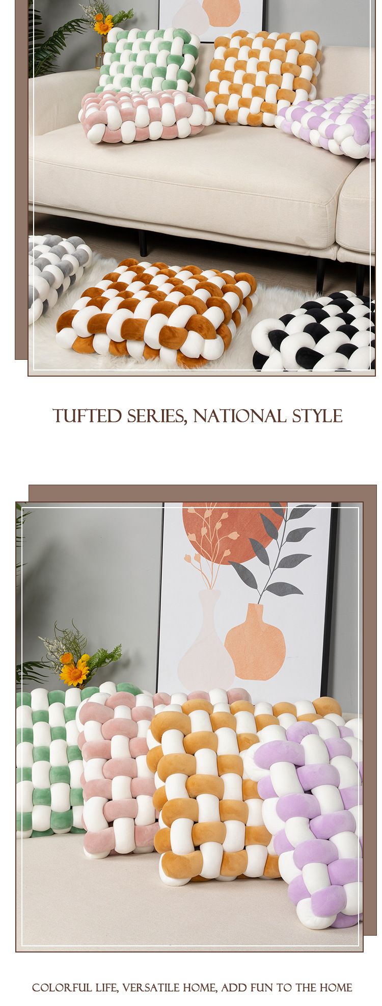 Federa per cuscino Boho quadrata intrecciata - Cuscino decorativo per divano/letto/finestra (con dettagli in macramè e nappe)_voghion.com