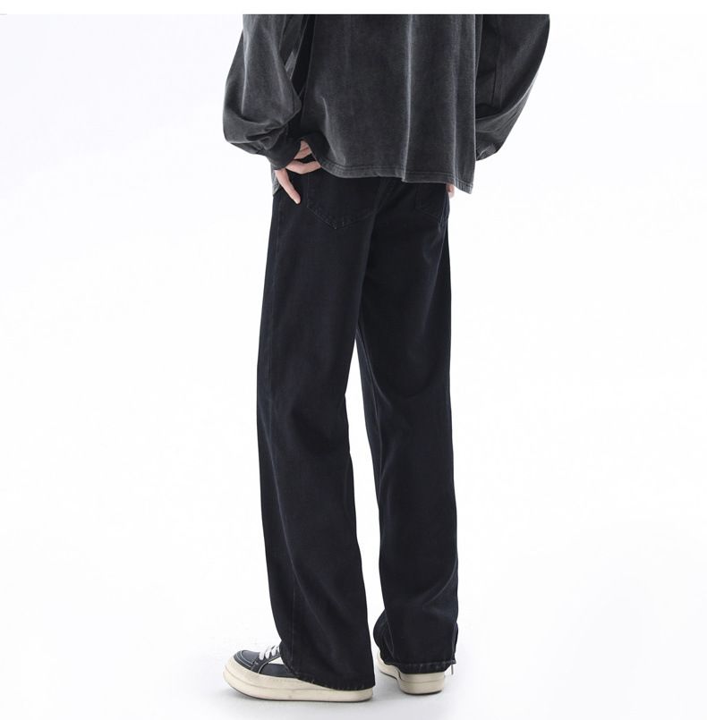 Deep Blue Washed Denim Jeans Herren im Frühjahr und Herbst 2024, neue einfarbige, vielseitige, weite, lässige Hose mit geradem Bein für_voghion.com