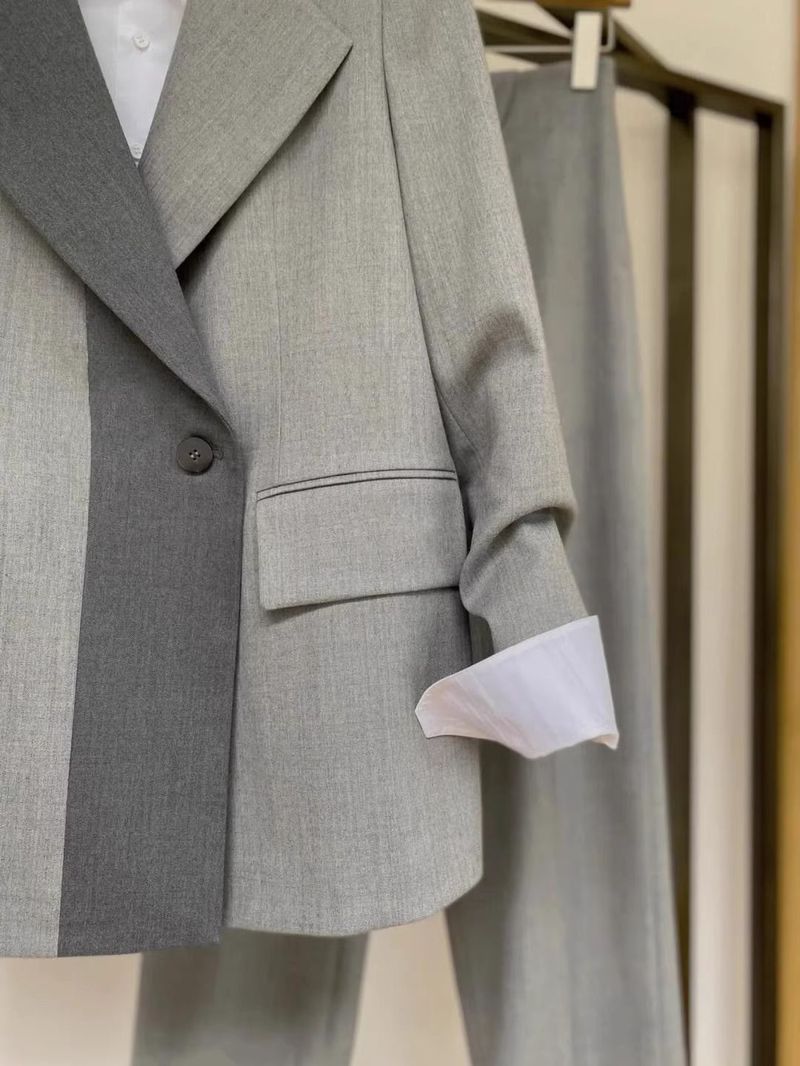 Conjunto de blazer profissional e calça de perna larga para mulheres - Roupa confortável para escritório e casual (blazer cinza / blazer e calça cinza, P/M/G/GG)_voghion.com