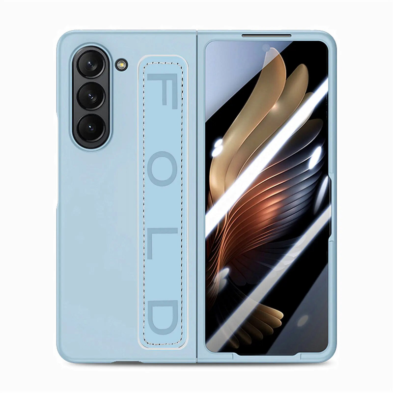 Custodia per telefono con cinturino da polso in pelle PU per Samsung Galaxy Z Fold 5 5G con copertura in plastica di protezione in vetro dello schermo frontale_voghion.com