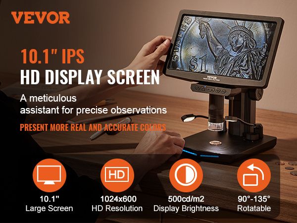 10.1" HDMI LCD Digital Microscope for Adults, Soldering Electron Microscope 1300X with IPS Screen, 8 LED Lights, 2 Flexible Side Lights, PC View, USB _voghion.com