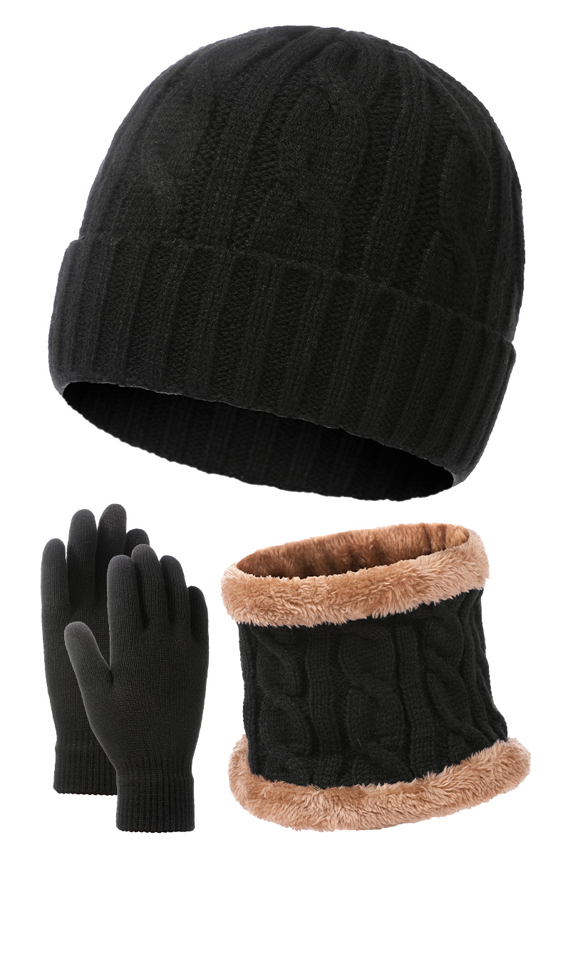 Warme Strickmütze, Latzhandschuhe, dreiteiliges Set aus dicker Wollmütze für Herren im Herbst und Winter_voghion.com