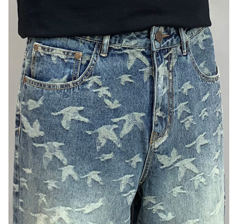 Moške hlače iz žakardovega denim kroja, ravne, z vezenim, ohlapnim vzorcem, modne modre kavbojke za brisanje_voghion.com