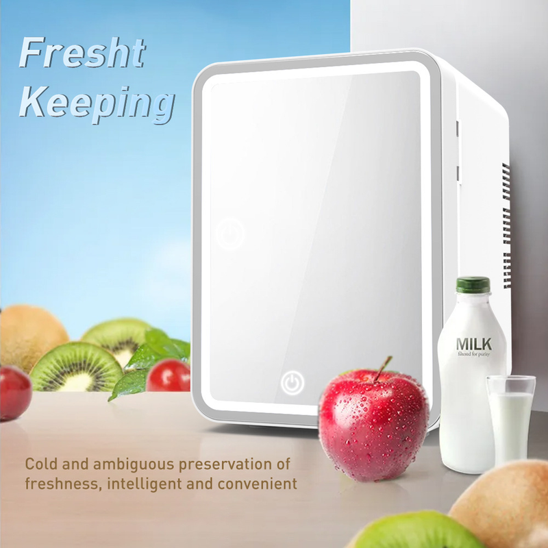 4L Mini Beauty Fridge With LED Lights And Mirror For Makeup, Portable Car Refrigerator_voghion.com
