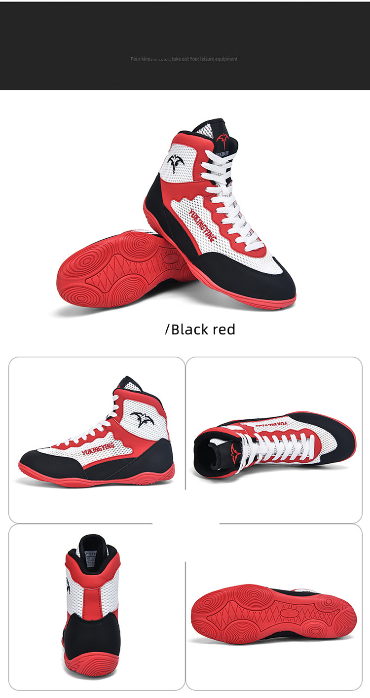 Scarpe unisex, nuove scarpe da boxe professionali, scarpe da combattimento Sanda, traspiranti, antiscivolo, resistenti all'usura, per allenamento e competizione._voghion.com