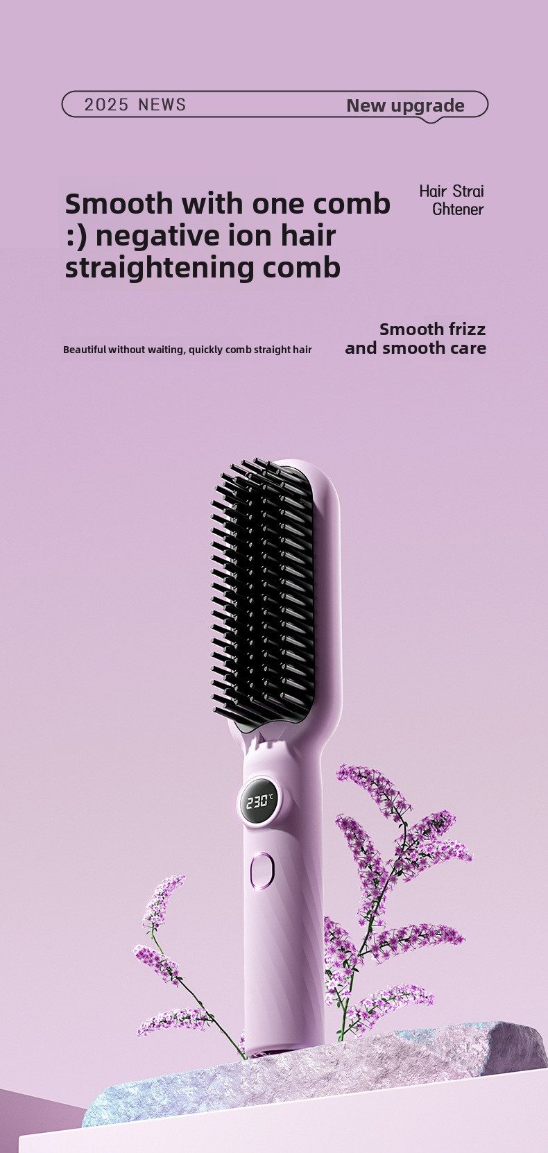 Spazzola lisciante ionica per capelli - Styler elettrico 2 in 1 con temperatura costante e controllo dell'effetto crespo (styling rapido, senza danni e adatto ai viaggi)_voghion.com