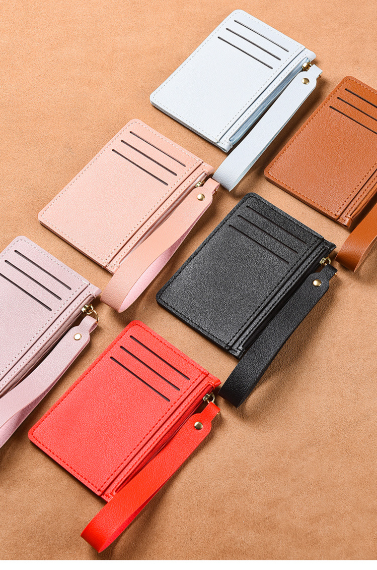 Card Bag Card Cases Hand Held Card Holder Ultra Thin Card Holder Women's Small Coin Purse Solid Color Leather Handle With Zipper For Driver's License_voghion.com