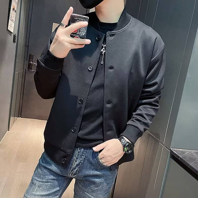 Men's Stylish Baseball Jacket With Hood - Corduroy & Rabbit Fur Blend, Slim Fit Stand Collar Casual Coat For Autumn, Green/Khaki/Black_voghion.com