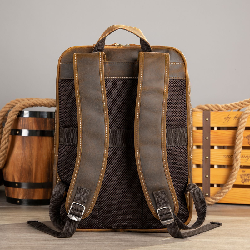 Men's Full Genuine Leather Backpack Vintage Distressed Rucksack With Multiple Compartments Fits 15 Inch Laptop Durable & Stylish For Travel & Daily_voghion.com