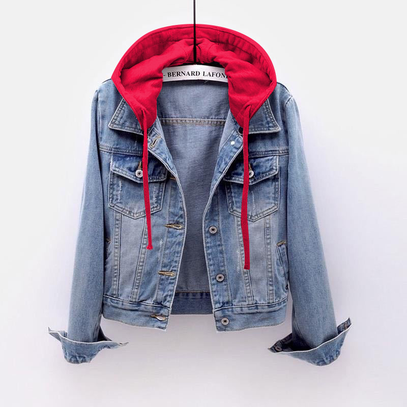 Women's Slim-Fit Denim Jacket With Hood - Korean Style Lightweight Long Sleeve Coat For Spring & Autumn_voghion.com