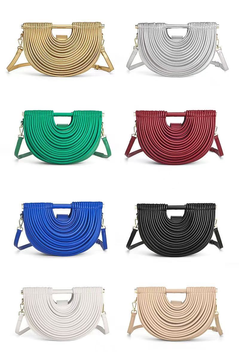 QUMEE&ME'S Woven Noodle Half-Moon Handbag - Bamboo Handle Crossbody For Evening & Daily_voghion.com