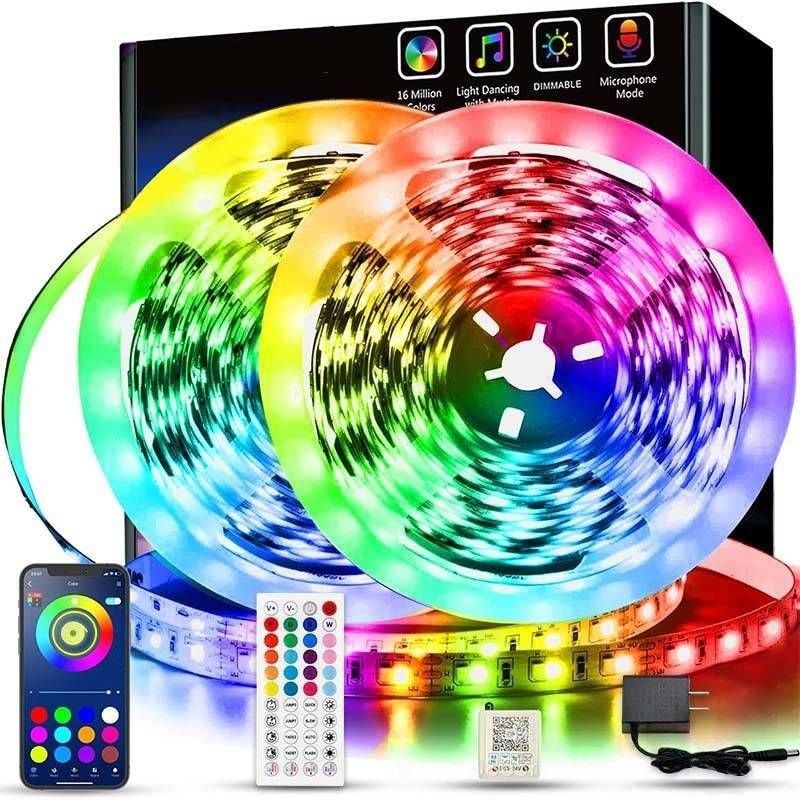 Tira de luces LED RGB de 24 V con Bluetooth e infrarrojos, 16 LED/metro, control inteligente por aplicación para fiestas, decoración del hogar, iluminación interior, Halloween y Navidad._voghion.com