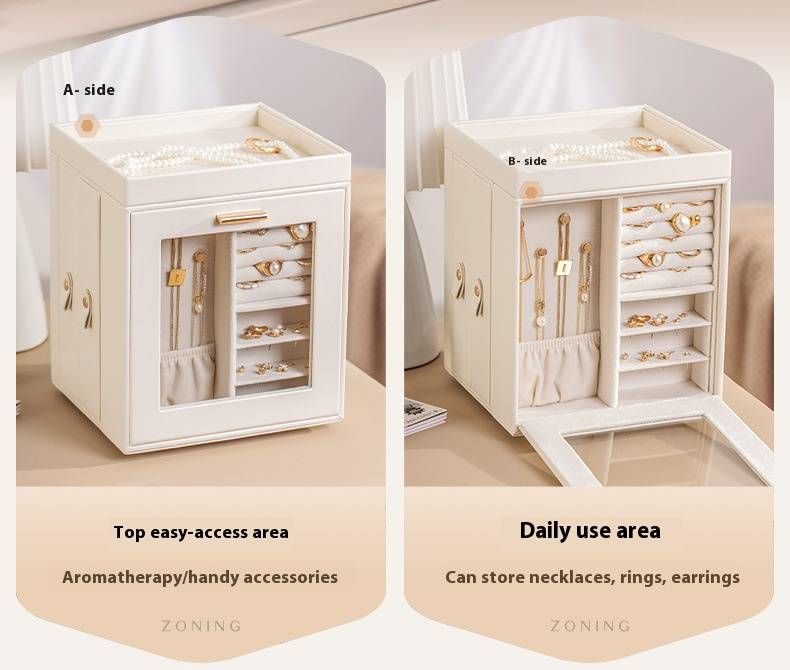 360° drehbarer Schmuck-Organizer – Drehbare mehrschichtige Aufbewahrungsbox für Ohrringe, Ringe und Halsketten – Luxus-Schmuckschrank mit großem Fassungsvermögen und Spiegel_voghion.com
