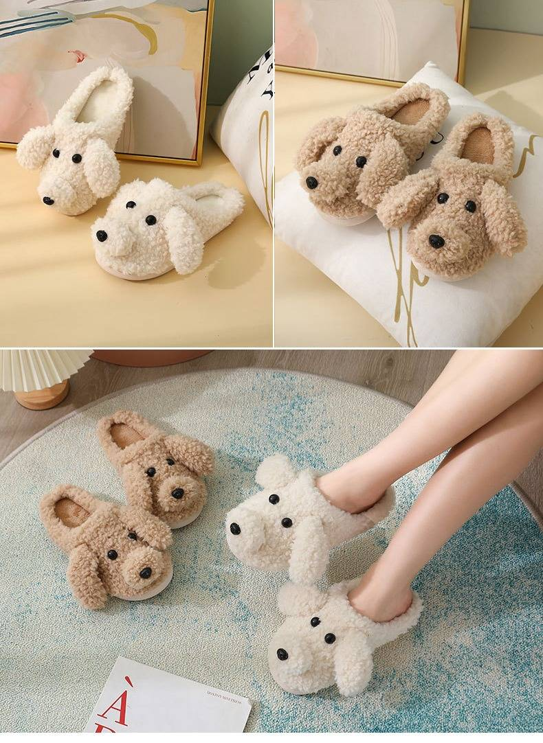 2021 Autumn Winter Cute Cartoon Cotton For Men And Women Indoor Warm Teddy Dog Slippers Full Coverage Thick Sole_voghion.com