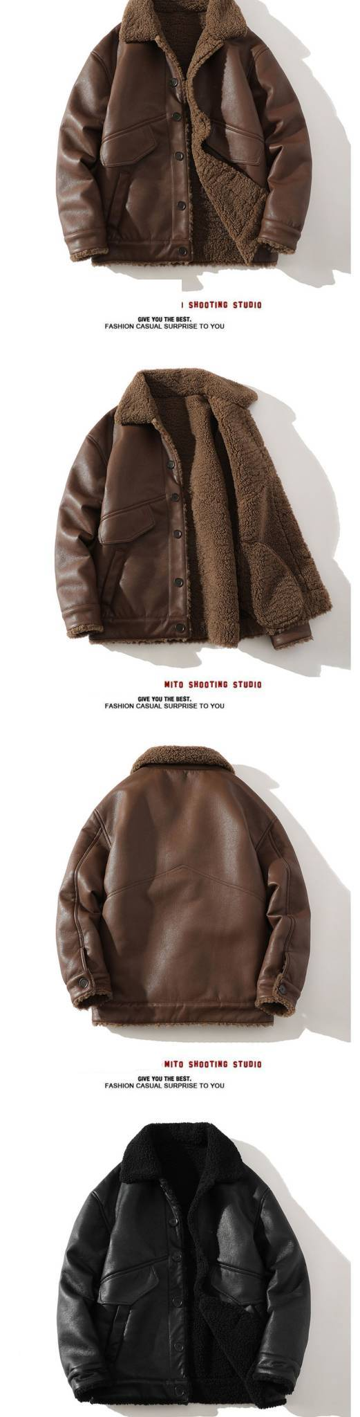 Men's Casual Fleece-Lined Faux Leather Jacket With Notched Lapel - Winter Warm Thickened Coat For Big & Tall (M-5XL, Black/Brown)_voghion.com