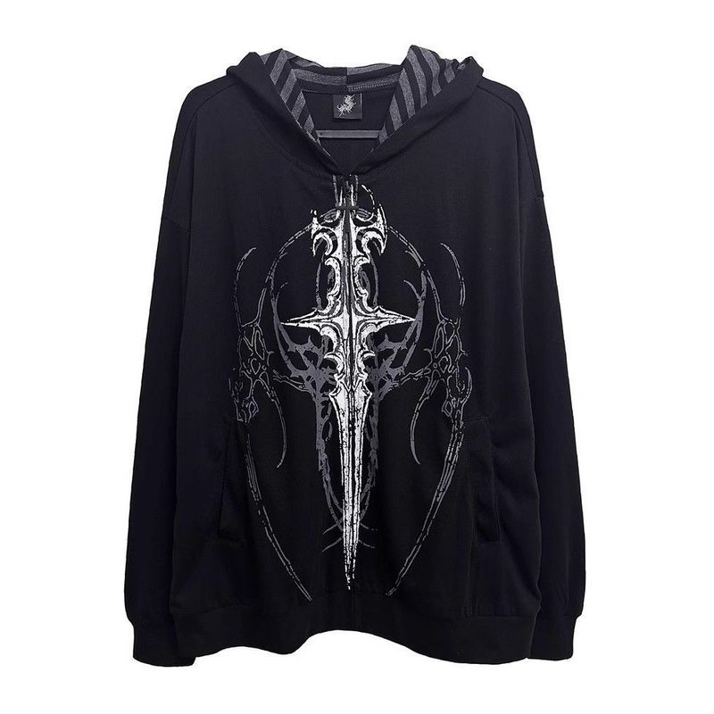 Y2K Unisex Kapuzenpullover mit Reißverschluss – Dünnes Oberteil im japanischen Streetwear-Stil für Dark Academia & Cyberpunk-Ästhetik_voghion.com