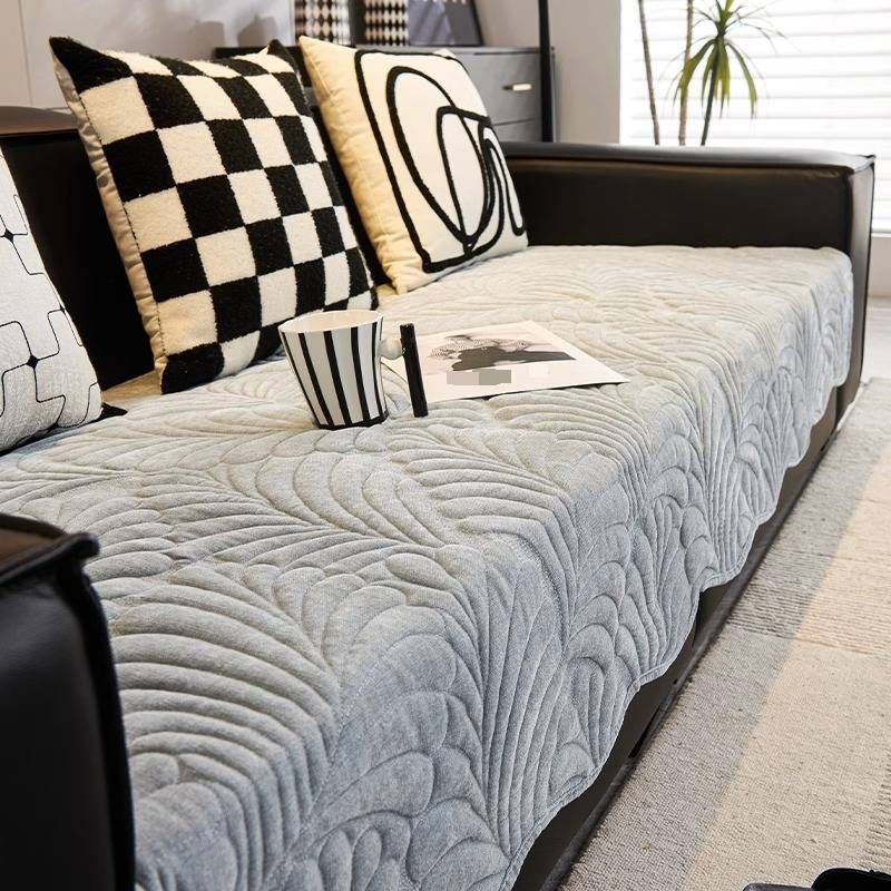 Premium Chenille Sofa Slipcover With Banana Leaf Print – Customizable Stretchable Sofa Protector For Sectional Couches (70-280cm, Multiple Colors)_voghion.com